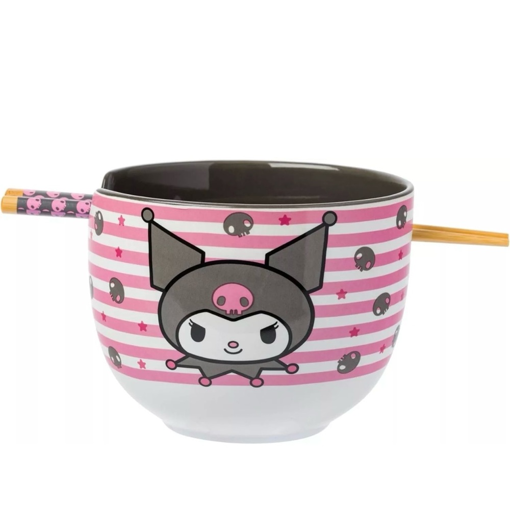 Sanrio Kuromi Ramen Bowl w/ Chopsticks – 20 oz | Hello Kitty & Friends | Pink